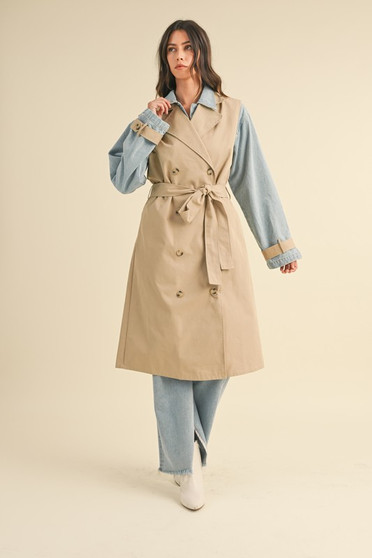 MABLE Layered Look Trench Coat With Denim Jacket
