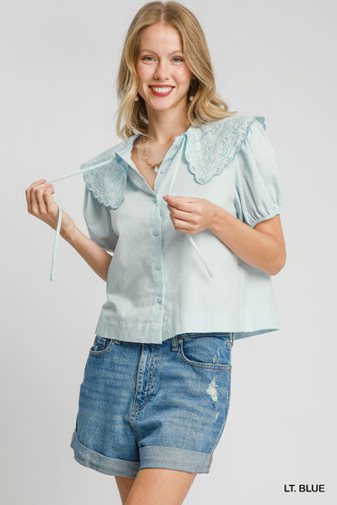 Umgee Tied Collared Short Sleeve Button Down Shirt