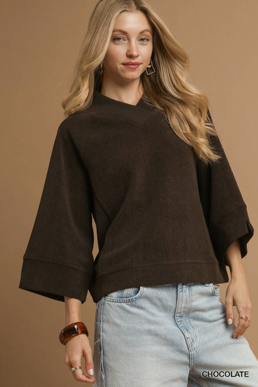 Umgee Textured Knit V-Neck Top