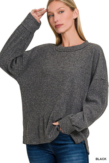 Zenana Full Size Brushed Ribbed Hacci Drop Shoulder Sweater Plus Size