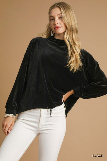 Umgee Ribbed Drawstring Hem Knit Top