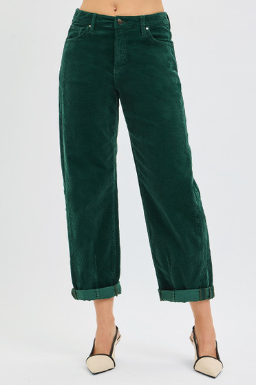 RISEN High Rise Crop Barrel Cordurory Pants