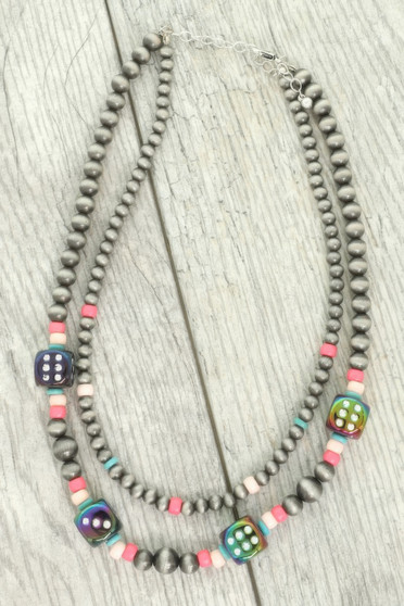 Western Multi Strand Dice Beaded Necklace