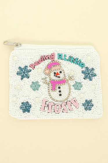 Christmas Snowman Beaded Coin Bag