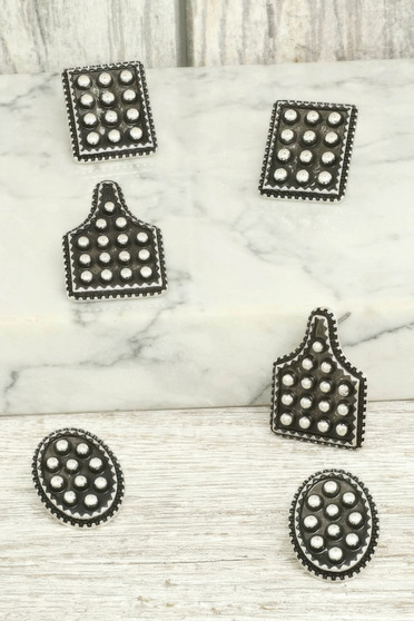 Western Theme Assorted 3 Pair Earring Set