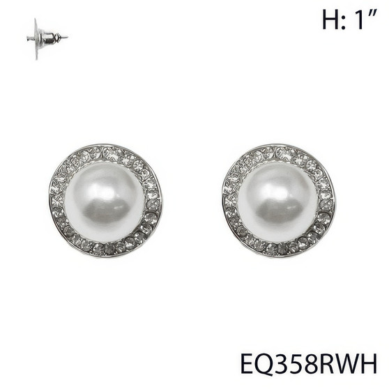 Faux Pearl Rhinestone Halo Stud Earrings