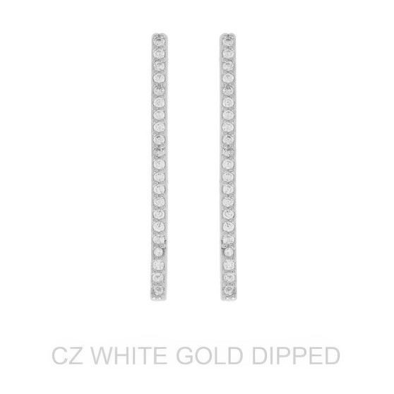 Gold Dipped Cz Pave Vertical Bar Drop Earrings
