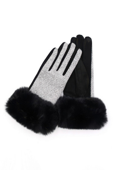 Faux Fur Cuff Mixed Color Smart Touch Gloves