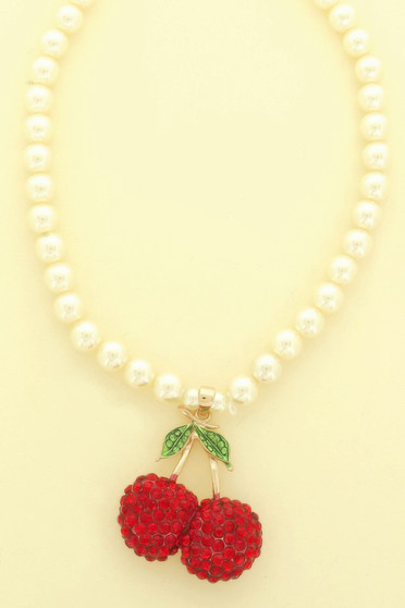 Red Cherry Pendant Pearl Necklace