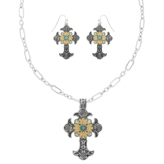 Western Turquoise Cross Necklace Set​​
