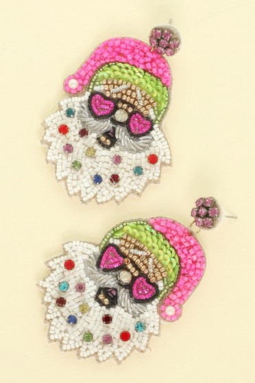 Christmas Santa With Heart Glasses Earrings