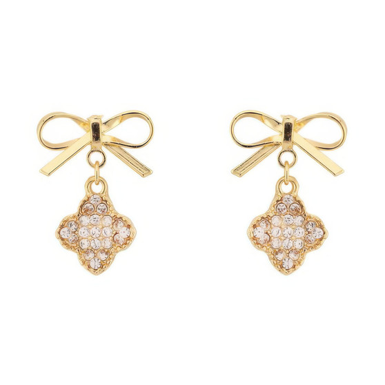 Bow With Clover Post Dangle Earrings