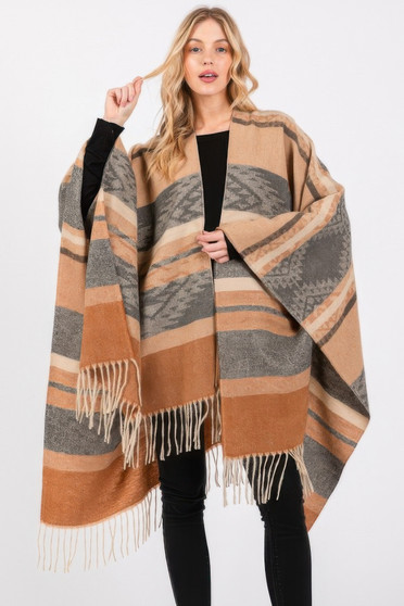 Aztec Pattern Fringe Ruana
