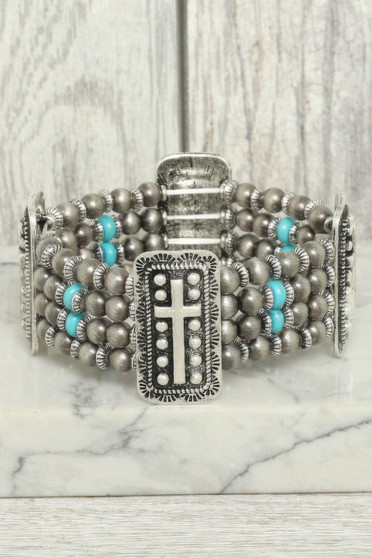 Western Rectangle Cross Concho Stretch Bracelet