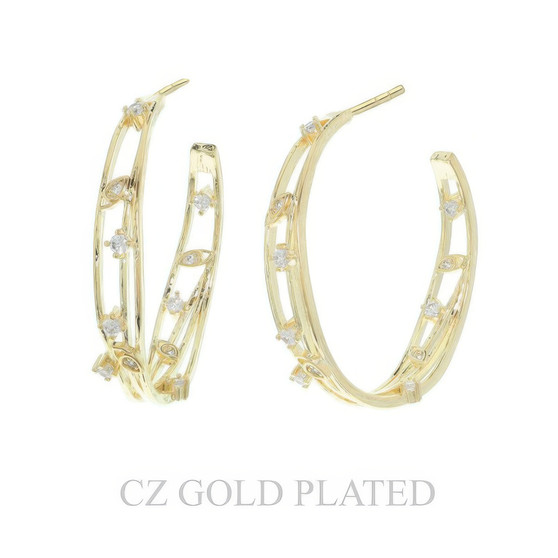 38Mm Gold Plated Cz Evil Eye Half Hoop Earrings