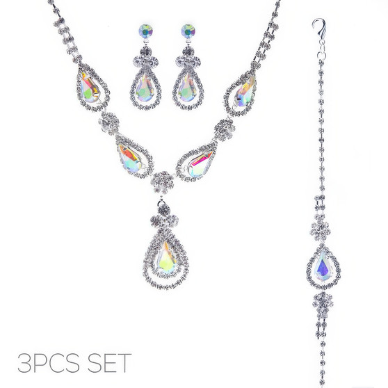 3Pc Rhinestone Crystal Teardrop Jewelry Set
