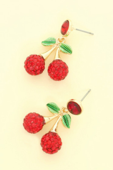 Jeweled Red Cherry Post Earrings