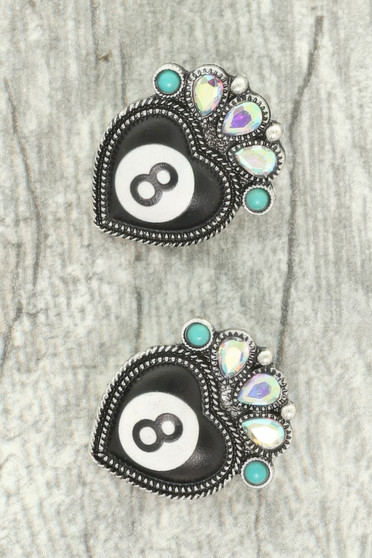 Western 8 Ball Heart Post Earrings
