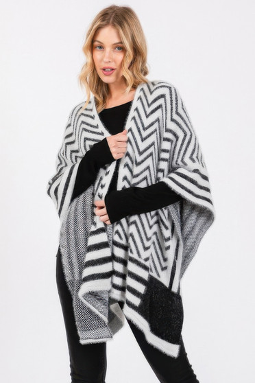 Fuzzy Chevron Pattern Ruana