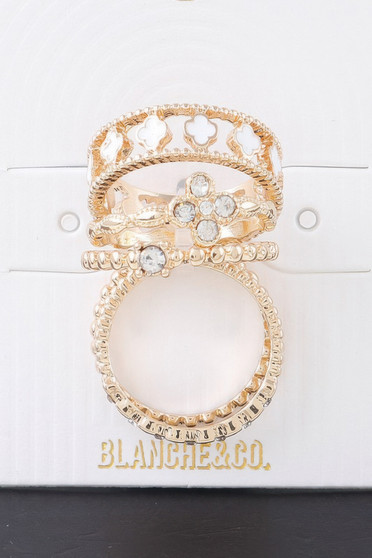 Multi Jewel Clover Ring Set