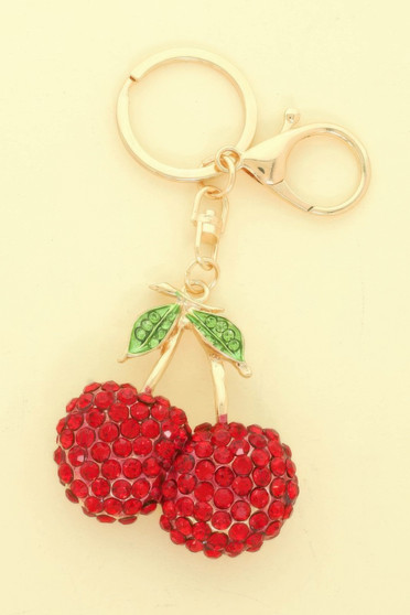 Jeweled Red Cherry Keychain