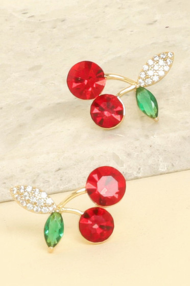 Cz Red Cherry Post Earrings