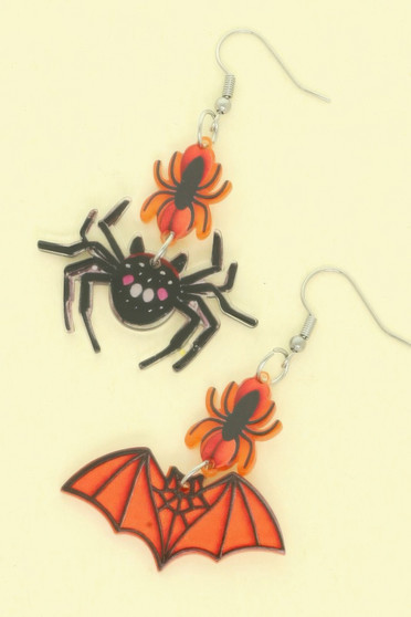 Halloween Spider And Bat Mismatched Earrings