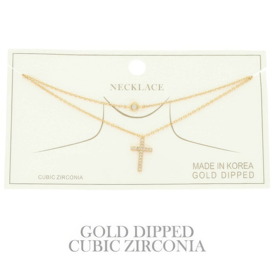 Cz Gold Plated Cross Pendant Necklace
