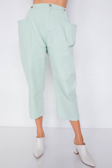 Pastel Chic Solid Ankle Wide Leg Adjustable Snap Waist Pants​