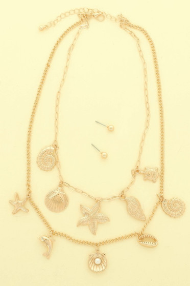 Sea Life Theme Charm Necklace Set
