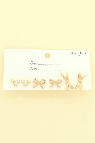 3 Pair Jeweled Bow Stud Earring Set