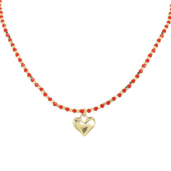 Valentine'S Day Beaded Heart Pendant Necklace