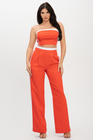 Stripe Tapping Contrast Elastic Band Toppants Set​