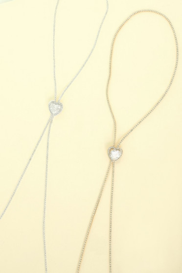 Bezel Set Crystal Heart Charm Bolo Necklace