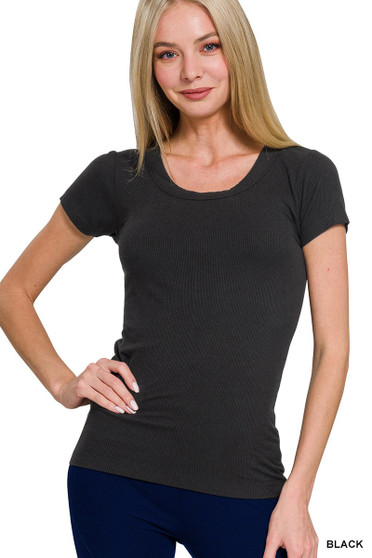 Zenana Ribbed Round Neck Short Sleeve T-Shirt