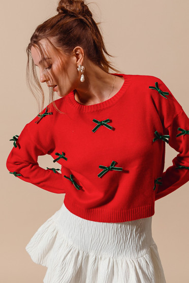 SO ME Ribbon Bow Applique Sweater