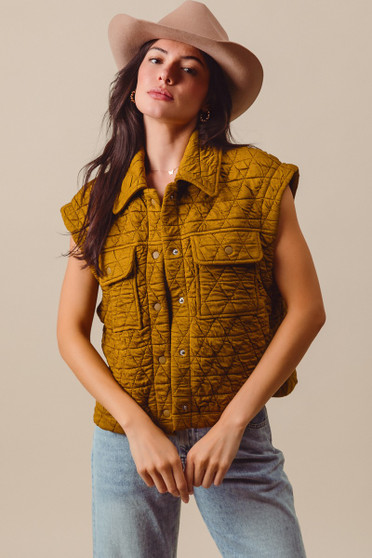 SO ME Triangle Quilting Stitch Button Up Knit Vest