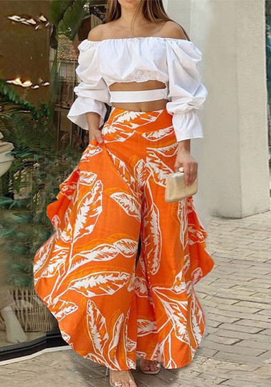 Sexy Off Shoulder Top Ruffle Edge Pants