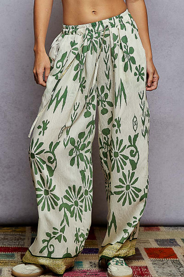 POL Floral Printed Woven Wide Leg Drawstring Pants
