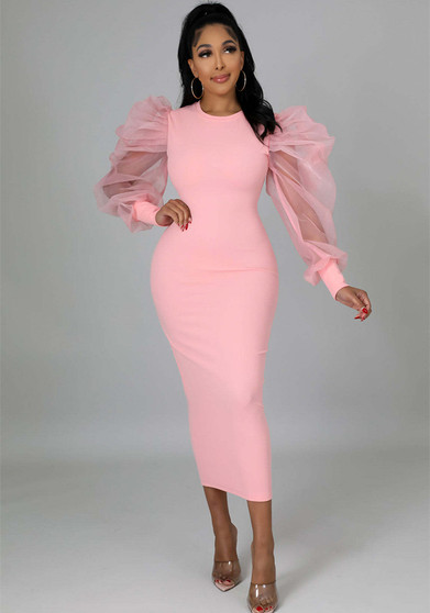 Women Mesh Puff Sleeve Dress