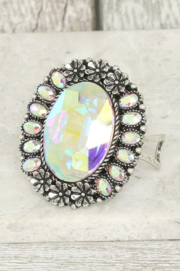 Western Oval Cut Crystal Cuff Ring