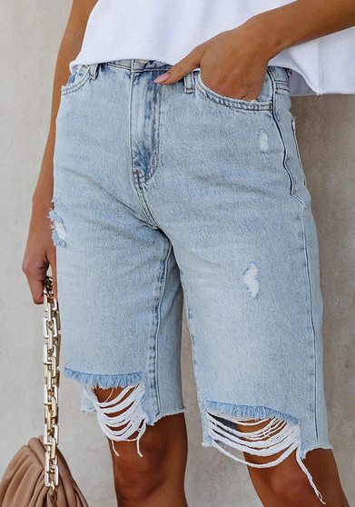 Women Summer Stretch Ripped Denim Shorts