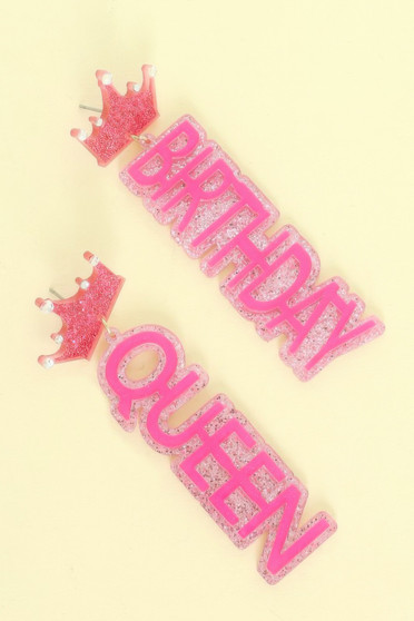 Birthday Queen Glittered Acrylic Earrings