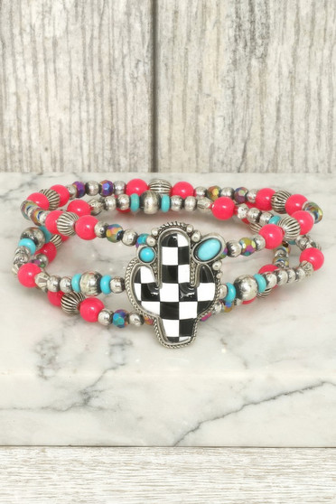 Western Cactus Beaded Stretch Bracelet