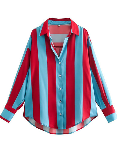 Fall Women'S Vertical Stripe Patchwork Long Sleeve Shirt