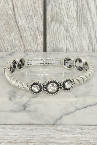 Western Crystal Bezel Ribbed Stretch Bracelet
