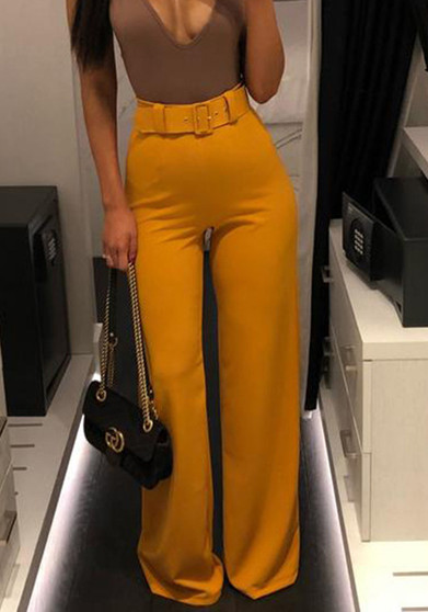 Women Candy Color High Waist Wide Leg Pants (With Belt)