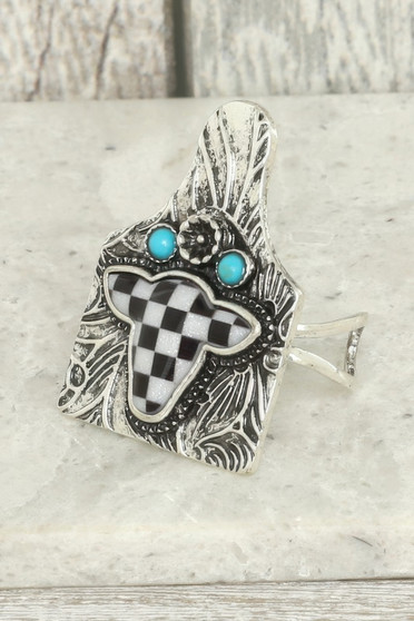 Western Floral Jeweled Cuff Ring