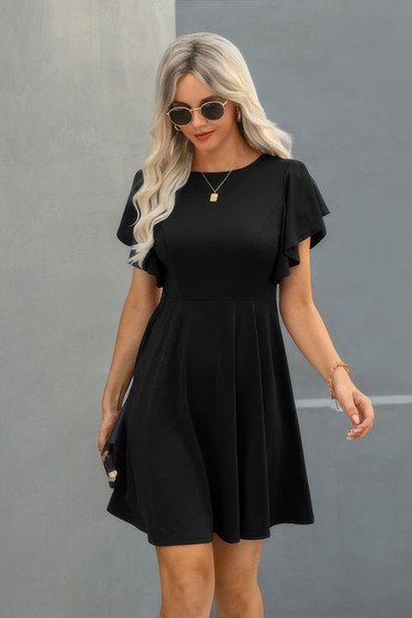 Elegant Solid Crew Neck Butterfly Sleeve Slim Dress