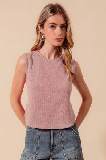 SO ME Sleeveless Hacci Knit Top with Round Hem